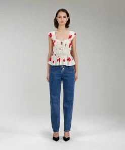Self-portrait Wild Daisy Print Stretch Crepe Top