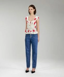 Self-portrait Wild Daisy Print Stretch Crepe Top