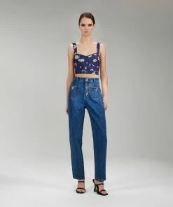 Self-portrait Pansy Print Crepe Crop Top NEW ARRIVALS