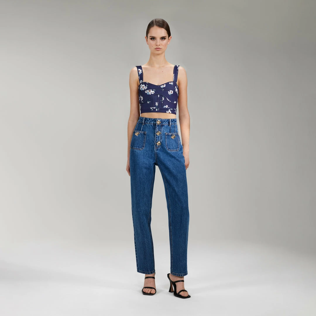 Self-portrait Pansy Print Crepe Crop Top NEW ARRIVALS