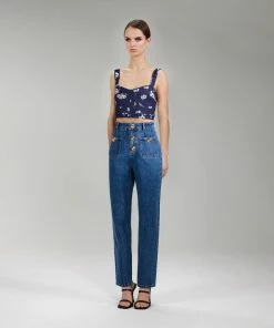 Self-portrait Pansy Print Crepe Crop Top NEW ARRIVALS