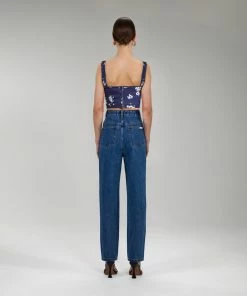 Self-portrait Pansy Print Crepe Crop Top NEW ARRIVALS