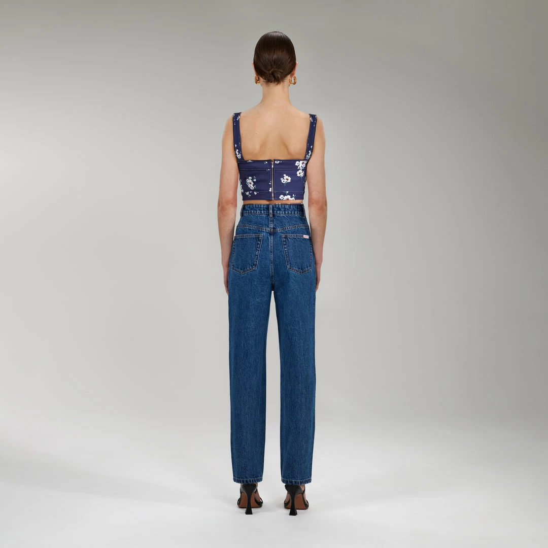 Self-portrait Pansy Print Crepe Crop Top NEW ARRIVALS