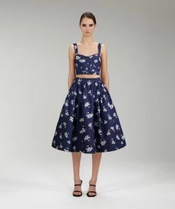 Self-portrait Pansy Print Crepe Midi Skirt NEW ARRIVALS