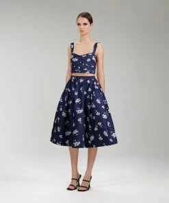 Self-portrait Pansy Print Crepe Midi Skirt NEW ARRIVALS