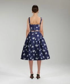 Self-portrait Pansy Print Crepe Midi Skirt NEW ARRIVALS