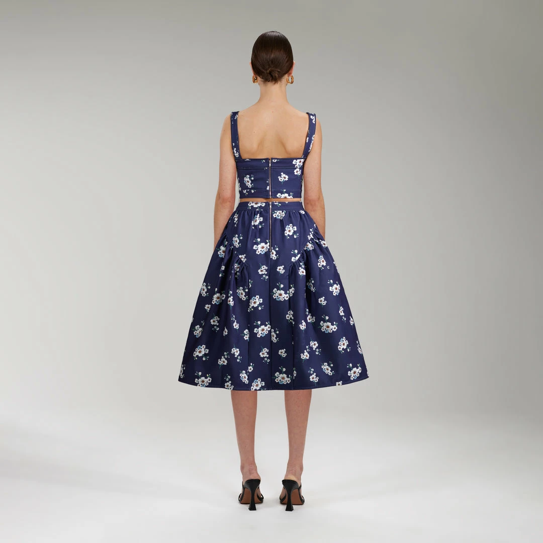 Self-portrait Pansy Print Crepe Midi Skirt NEW ARRIVALS