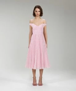 Self-portrait Pink Gingham Print Chiffon Midi Dress