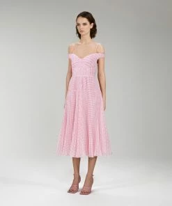 Self-portrait Pink Gingham Print Chiffon Midi Dress
