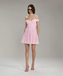Self-portrait Pink Gingham Print Chiffon Mini Dress NEW ARRIVALS