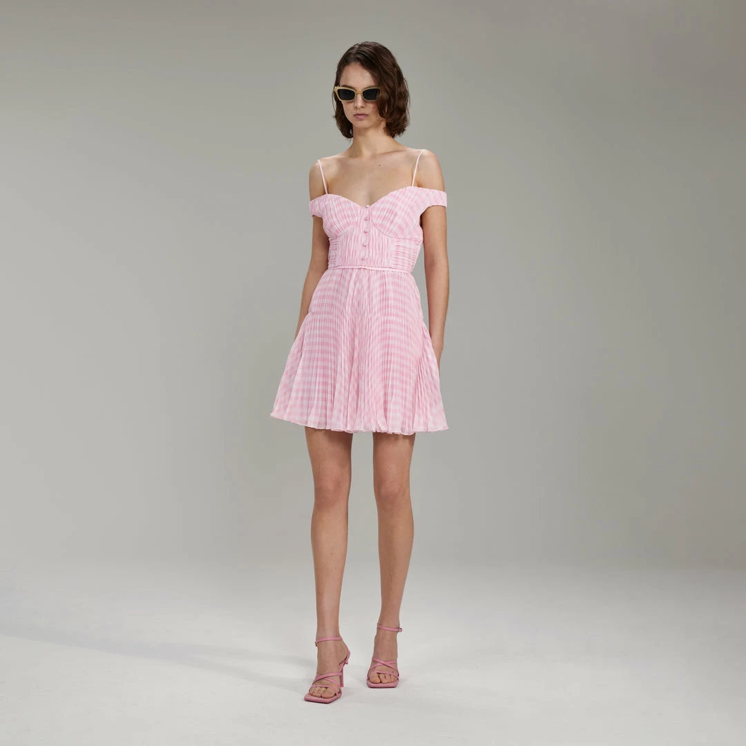 Self-portrait Pink Gingham Print Chiffon Mini Dress NEW ARRIVALS