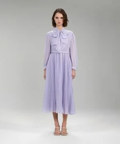 Self-portrait Lilac Broderie Collar Chiffon Midi Dress