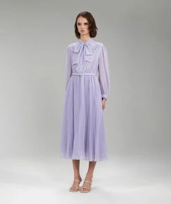 Self-portrait Lilac Broderie Collar Chiffon Midi Dress