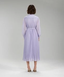 Self-portrait Lilac Broderie Collar Chiffon Midi Dress