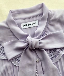 Self-portrait Lilac Broderie Collar Chiffon Midi Dress