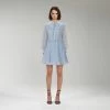 Self-portrait NEW ARRIVALS Blue Broderie Collar Chiffon Mini Dress