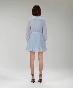 Self-portrait NEW ARRIVALS Blue Broderie Collar Chiffon Mini Dress