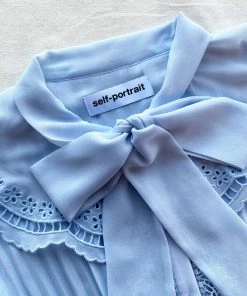 Self-portrait NEW ARRIVALS Blue Broderie Collar Chiffon Mini Dress