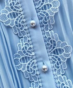 Self-portrait NEW ARRIVALS Blue Broderie Collar Chiffon Mini Dress