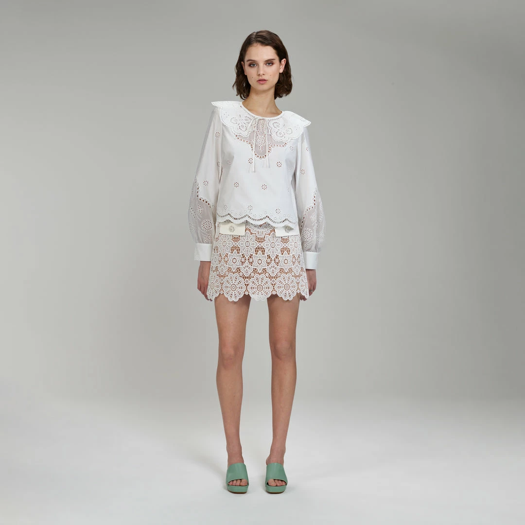 Self-portrait Daisy Cotton Broderie Anglaise Shirt