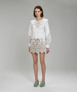 Self-portrait Daisy Cotton Broderie Anglaise Shirt