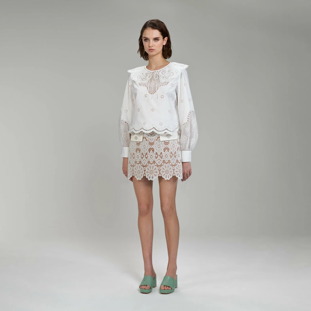 Self-portrait Daisy Cotton Broderie Anglaise Shirt