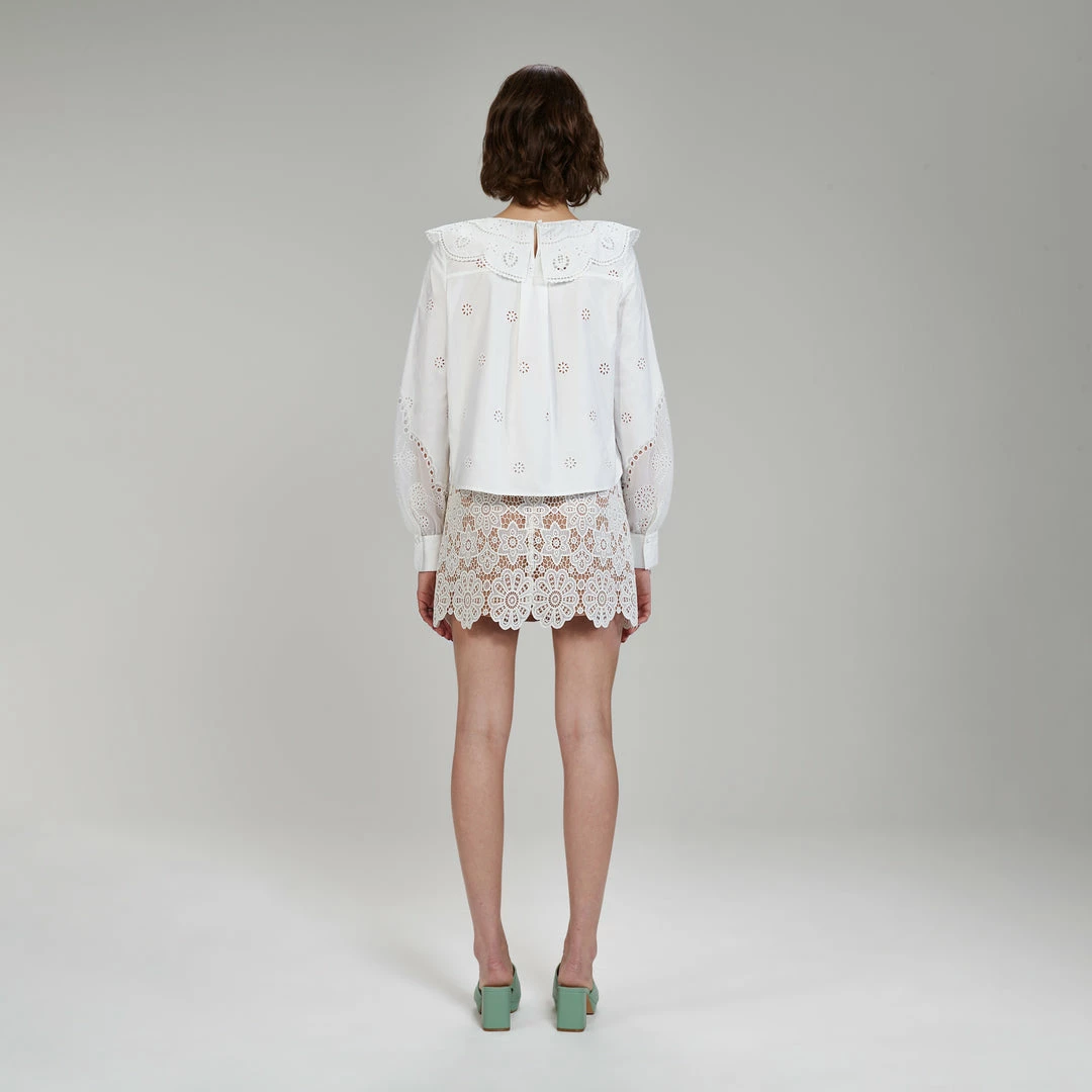 Self-portrait Daisy Cotton Broderie Anglaise Shirt
