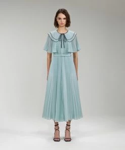 Self-portrait READY TO WEAR Light Blue Chiffon Scallop Collar Midi Dress