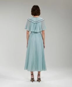 Self-portrait READY TO WEAR Light Blue Chiffon Scallop Collar Midi Dress