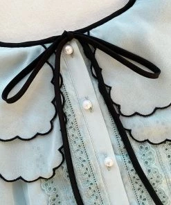 Self-portrait READY TO WEAR Light Blue Chiffon Scallop Collar Midi Dress