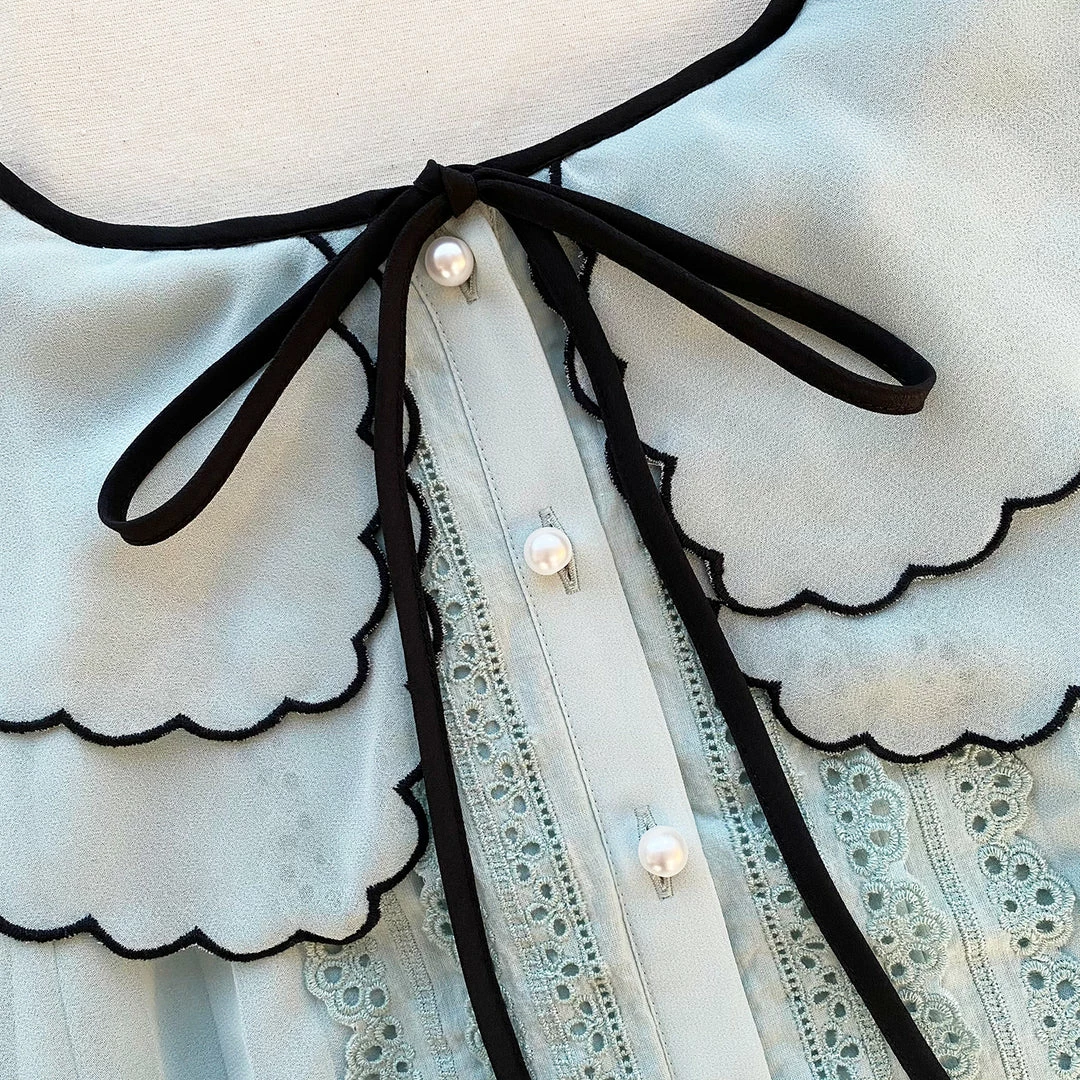 Self-portrait READY TO WEAR Light Blue Chiffon Scallop Collar Midi Dress