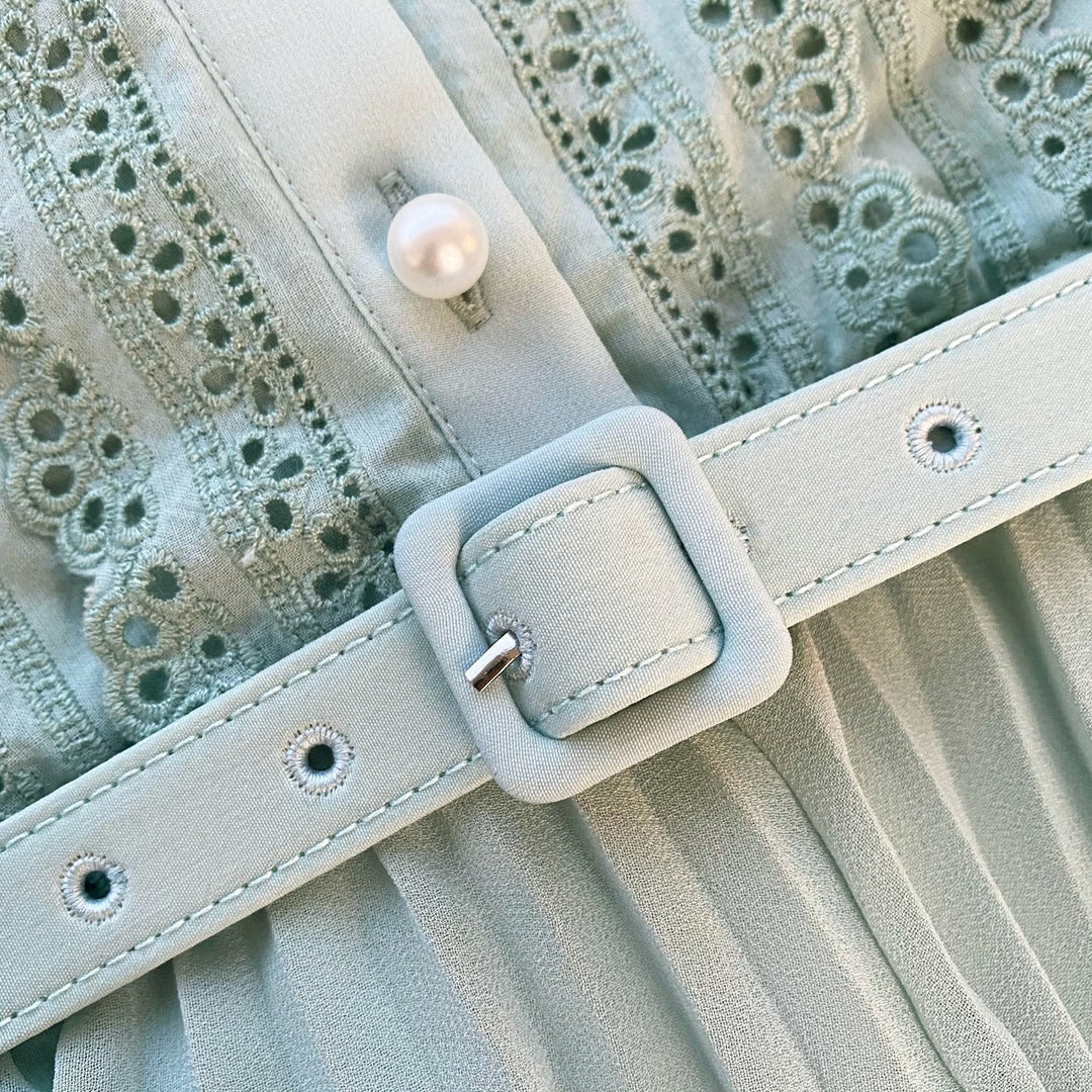 Self-portrait READY TO WEAR Light Blue Chiffon Scallop Collar Midi Dress