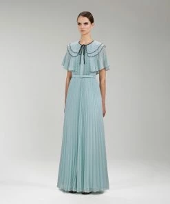Self-portrait READY TO WEAR Green Chiffon Scallop Collar Maxi Dress