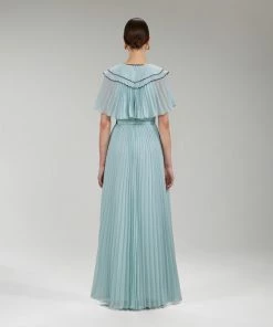 Self-portrait READY TO WEAR Green Chiffon Scallop Collar Maxi Dress