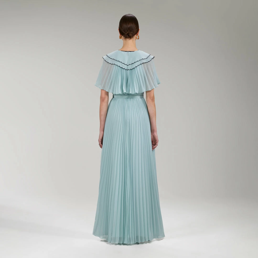 Self-portrait READY TO WEAR Green Chiffon Scallop Collar Maxi Dress