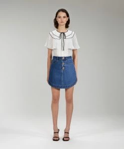 Self-portrait NEW ARRIVALS White Chiffon Scallop Collar Shirt
