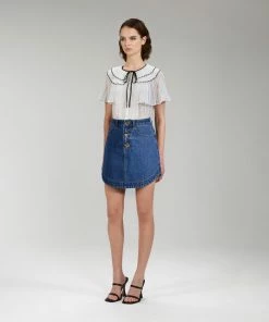 Self-portrait NEW ARRIVALS White Chiffon Scallop Collar Shirt