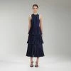 Self-portrait READY TO WEAR Navy Broderie & Chiffon Tiered Midi Dress