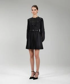 Self-portrait NEW ARRIVALS Black Guipure Lace Bib Mini Dress