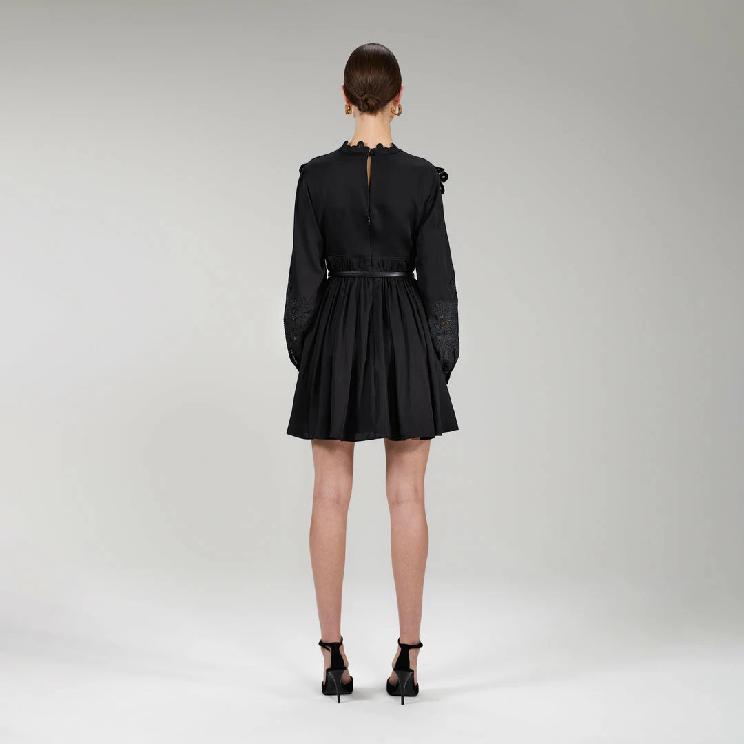 Self-portrait NEW ARRIVALS Black Guipure Lace Bib Mini Dress