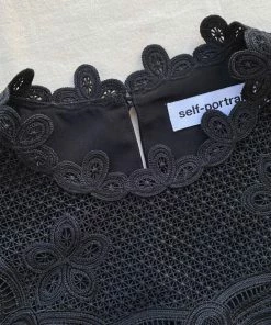 Self-portrait NEW ARRIVALS Black Guipure Lace Bib Mini Dress