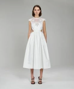 Self-portrait White Cotton Guipure Bib Midi Dress