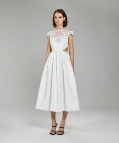 Self-portrait White Cotton Guipure Bib Midi Dress
