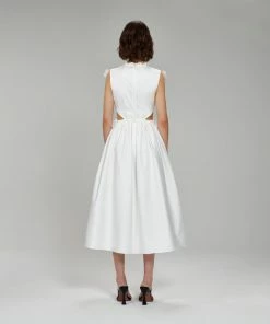 Self-portrait White Cotton Guipure Bib Midi Dress