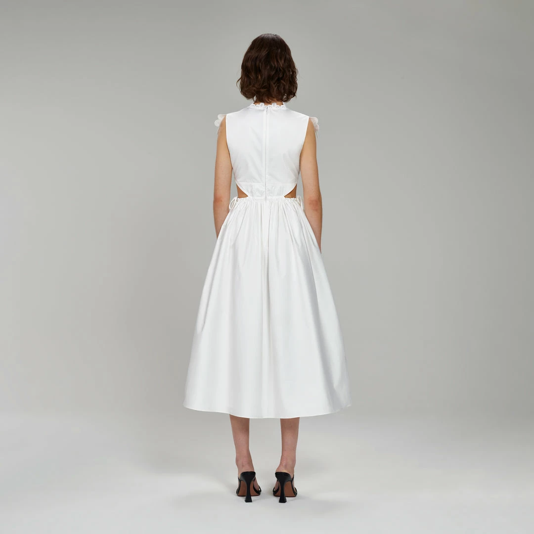 Self-portrait White Cotton Guipure Bib Midi Dress