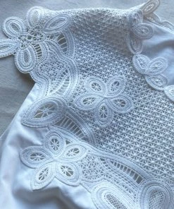 Self-portrait White Cotton Guipure Bib Midi Dress