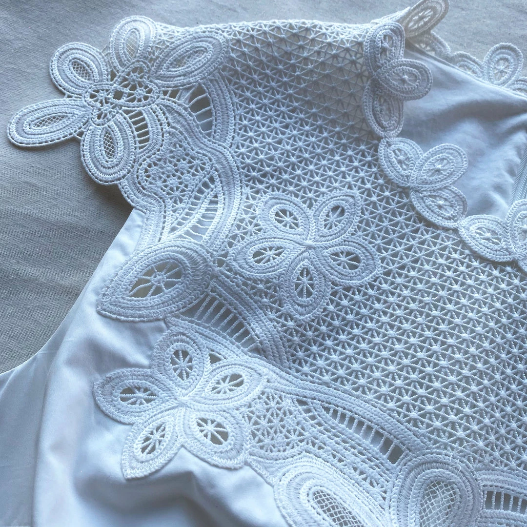 Self-portrait White Cotton Guipure Bib Midi Dress