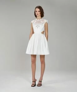 Self-portrait White Cotton Guipure Lace Bib Mini Dress
