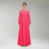 Self-portrait Pink Chiffon Guipure Lace Bib Maxi Dress