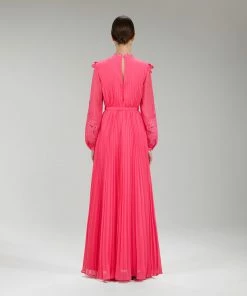 Self-portrait Pink Chiffon Guipure Lace Bib Maxi Dress